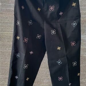 Talbots Women Black Pants with Colorful Embroidery
